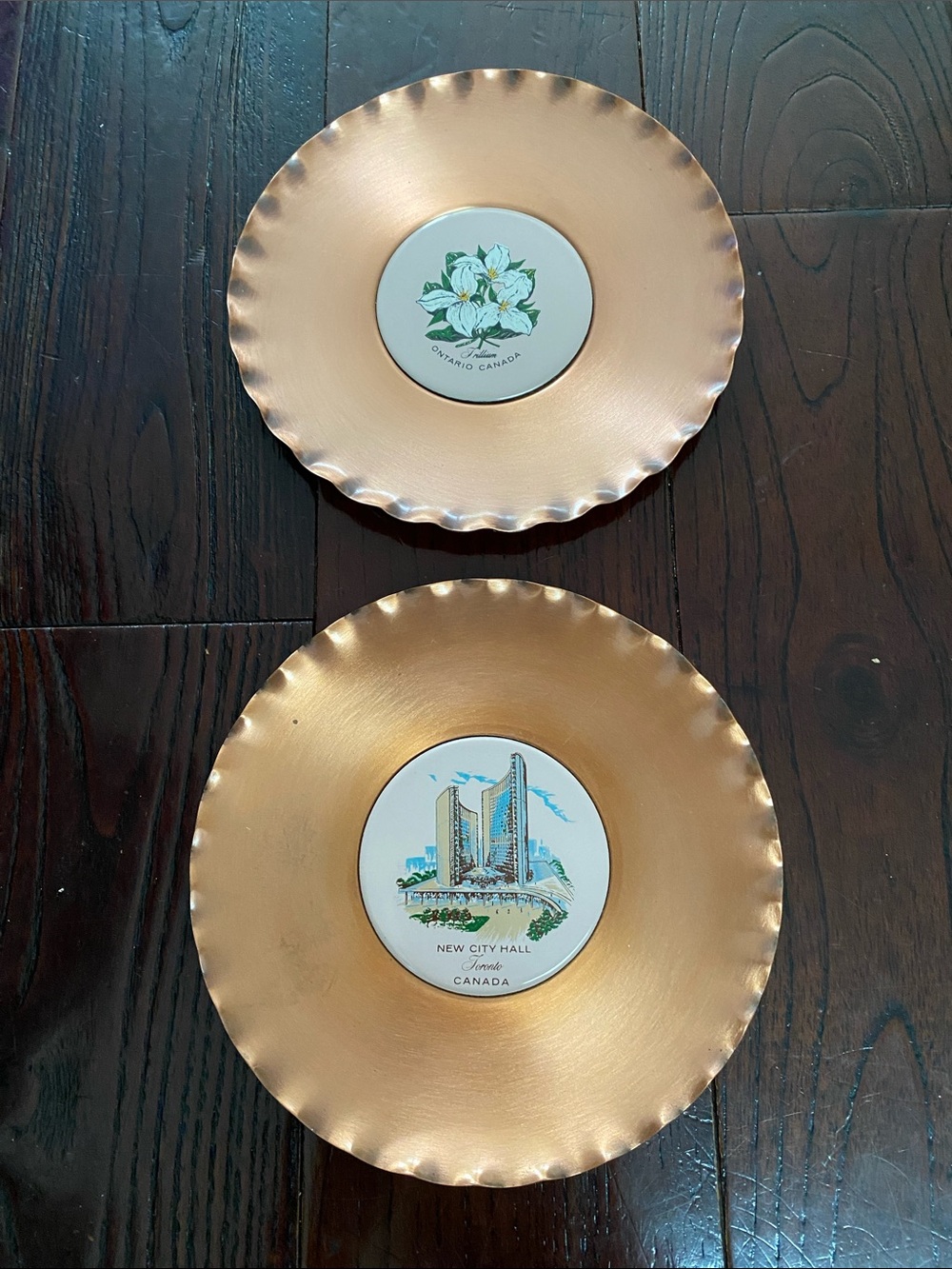 Set of Fantasy Copperware Plates Toronto City Hall Ontario Trillium Canada 🇨🇦